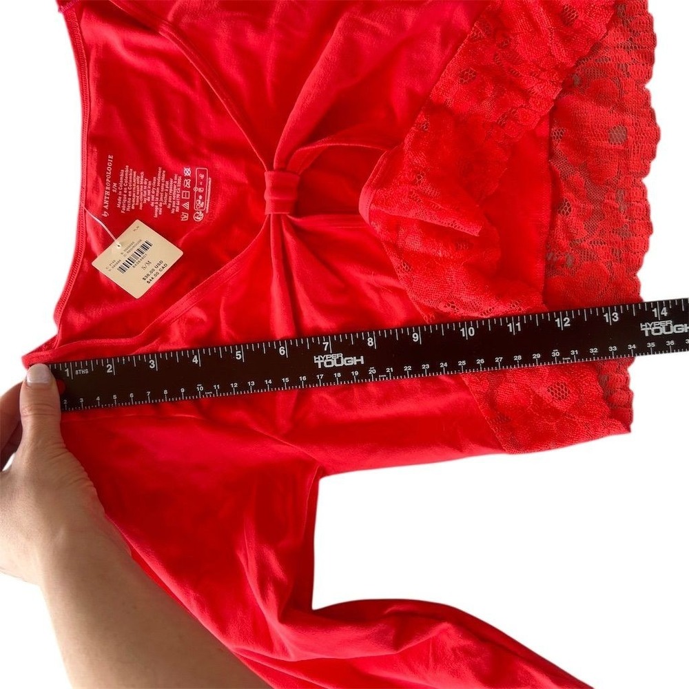 NWT Anthropologie Red Lace Trimmed Cropped Bolero Cardigan Long Sleeve S M - Picture 3 of 8